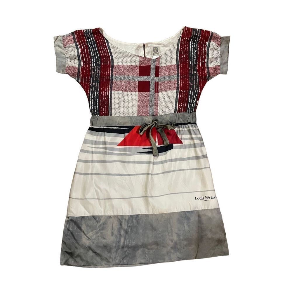 Launch by Susan Young abstract sailboat‎ novelty 100% silk dress size XS